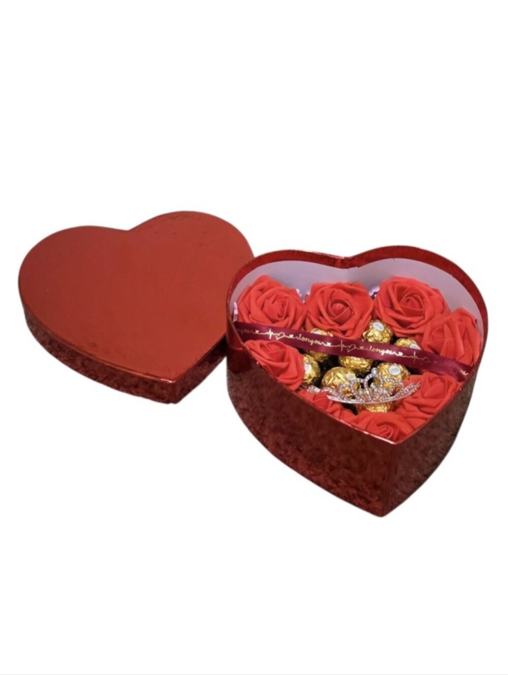 Heart-Shaped Gift Box with Red Foam Roses